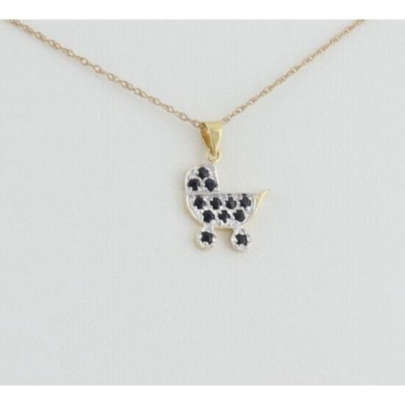 14K Yellow Gold Natural Sapphire Baby Carriage Stroller Necklace 18 inch chain - Picture 5 of 8